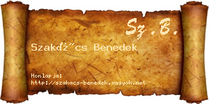 Szakács Benedek névjegykártya